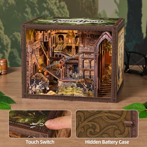 CCCDF Book Nook Kit, DIY Miniature House Dollhouse Kit for Adults and Teens, Booknook Bookshelf Decor with LED Light, Gifts for Family and Friends (Robin Hood - The Castle's Escape) - style: Robin Hood - The Castle's Escape