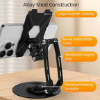 All-Metal Cell Phone Stand 360° Rotatable & Height Adjustable - 25KG Super Load-Bearing, Foldable Desk Stand for Phone, Compatible with iPhone 17/16/15/14, Nintendo Switch, Black - color: C-Quad-Fold - Black