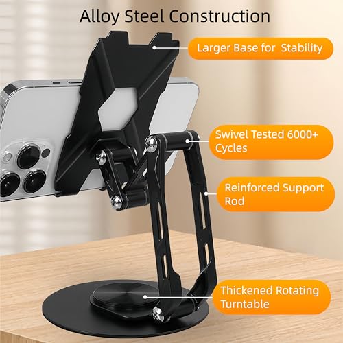 All-Metal Cell Phone Stand 360° Rotatable & Height Adjustable - 25KG Super Load-Bearing, Foldable Desk Stand for Phone, Compatible with iPhone 17/16/15/14, Kindle eBook, Silver - color: D-Quad-Fold - Silver