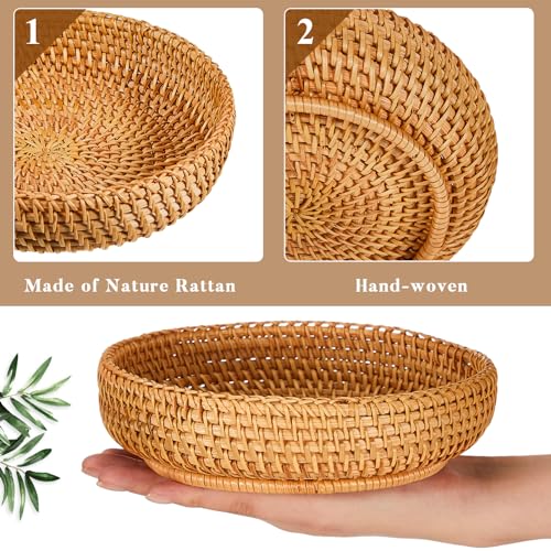 Hushee 1 Pcs Small Round Basket for Entryway Table Woven Wicker Key Bowl Basket Rattan Round Tray Organizing for Key Wallet Cell Phone Fruit Food Holder Decorative Table Storage (Brown) - color: Brown