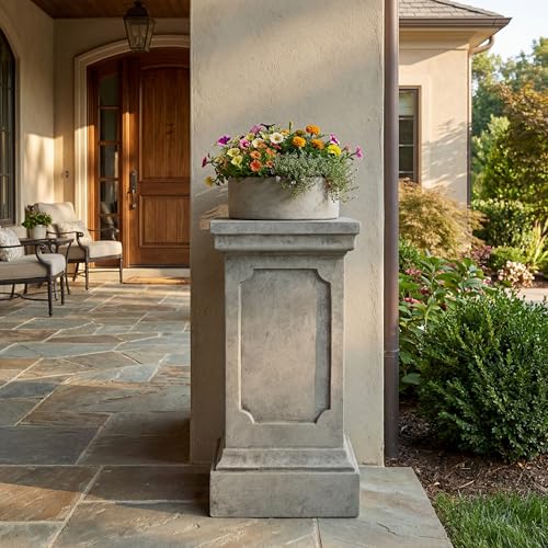Christopher Knight Home Classic Square Flower Stand 19.25" Pedestal Plant Stand Indoor Outdoor Display Table for Ferns Orchids Sculptures with MGO Construction Brushed Finish, Light Gray - size: 19.25"
