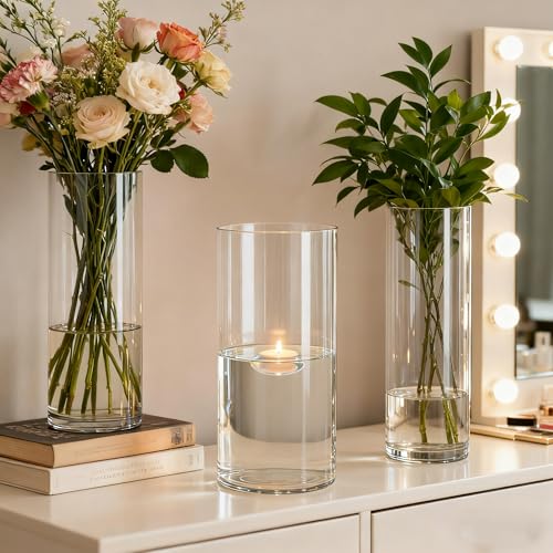 3 Pack Acrylic Cylinder Vases, Non-breakable Vase for Centerpieces, 10 inch Tall Clear Flower Vase Bulk Floating Candle Holder for Wedding Table Home Decor and Party - size: 3 Pack(4''W x 10''H & 5''W x 10''H & 6''W x 10''H)