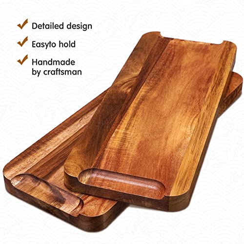 Roowest 5 Pack Solid Acacia Wood Serving Trays for Laser Engraving Rectangular Wooden Board for Food Appetizer Serving Tray Plates for Vegetables Fruit Cheese Housewarming Gifts(14 x 5.5 Inch) - size: 14 x 5.5 Inch