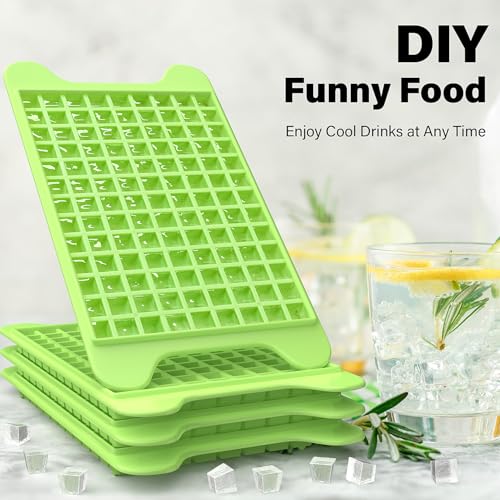 Mini Ice Cube Tray for Freezer: FDDBI Small Ice Trays for Freezer with Bin - 117×4PCS Easy Release Nugget Ice Tray - Crushed Ice Tray with Container - color: Bright Green