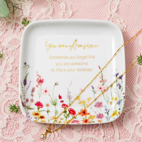 Crisky You are Awesome Jewelry Ring Dish for Women Birthday Gifts Encouragement Gift, Inspirational Gifts Friendship Trinket Tray for Her Sisters Daughters Friend Cowoker Mom Aunt Female 4.5" - style: You are Awesome Style A