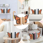 Decorative Butterfly Bookends Wooden Acrylic Butterflys Bookend Modern Bookshelf Decor Accent Book Stopper Decor for Home Farmhouse Shelves Office Lover Gift (Monarch Butterfly) - style: Monarch Butterfly