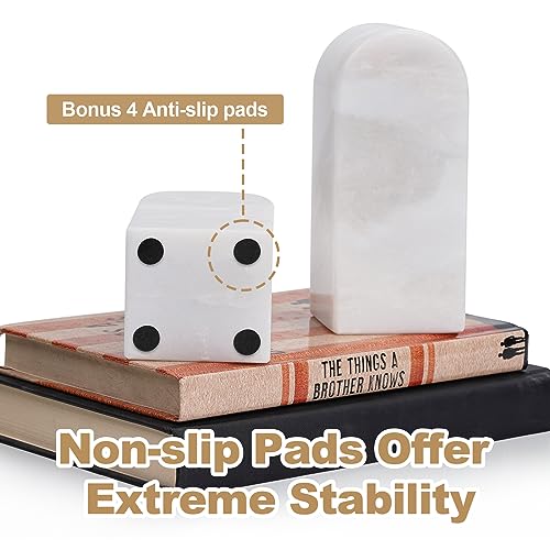 Koville African Natural Marble Bookends for Shelves, Decorative Book Ends, 7lbs Heavy-Duty Marble Book Holders, Bookshelf Apartment Decor for Normal Books/CD/Video Games(Bianco Fiora) - color: White Marble-bianco Fiora, size: 7lb