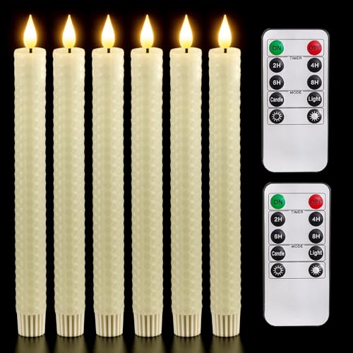 Homemory Honeycomb Flameless Taper Candles with 10-Key Remote, Battery Operated Hive Led Candlesticks Flickering Light, Electric Window Candles Real Wax for Gift Christmas Wedding Decor - style: Scandinavian 4 - Ivory 9.6"