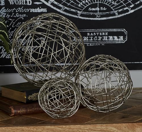 Deco 79 Metal Geometric Decorative Sculpture Home Decor Statues, Set of 3 Accent Figurines 8", 6", 4"D, Silver