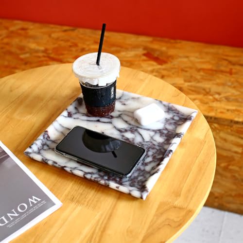 Natural Marble Tray, Coffee Table, Food, Fruit, Paper Cup, Cake Display, Coffee bar, Family Gatherings, Seasonal Holiday Decoration Tray(Viola-Square-9.8"x9.8"x0.7") - color: Viola-square-9.8"x9.8"x0.7"