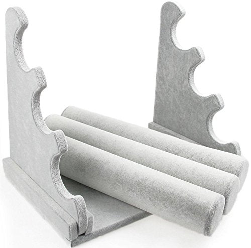 Wudygirl Triple Bracelet Holder Velvet Jewelry Display Stand Watch Bangle Bar Necklace Storage Organizer Gray (Ice Velvet 3 Tier) - color: Gray, size: L