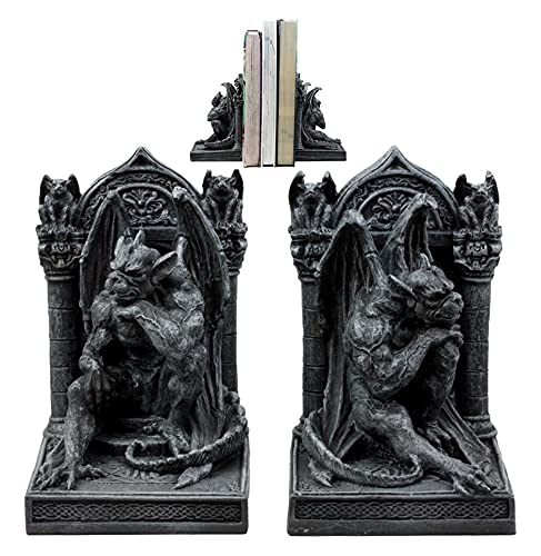 Ebros Gothic Sculptural The Thinker Gargoyle Bookends Figurine Set 6.25" H Medieval Le Penseur Resin Sculpture Gargoyles Statue Pair