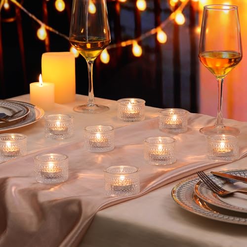 NITIME 30Pcs Clear Votive Candle Holders, Tealight Candle Holder Glass for Wedding Decorations, Polka Dot Glass Candle Holder forTable Centerpiece, Home and Party Decor - color: Clear