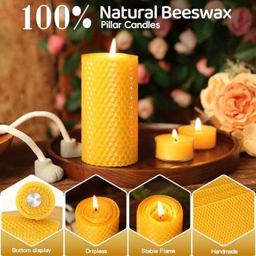 12 Pack Honeycomb Beeswax Candles,240 Hours Long Burning Natural Handmade Beeswax Rolled Pillar Candles, Bees Wax Candles for Home, Prayer,Dripless Smokeless Unscented Pillar Candle 2x4in - color: 2x4in, size: 12pcs