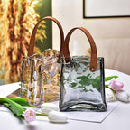 Handmade Leather - Handle Handbag - Style Glass Vase - Simple Elegance for Your Space (Gray) - color: Gray