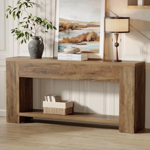 Tribesigns 70.9-Inch Console Tables for Entryway, Narrow Wooden Long Sofa Table Behind the Couch, Farmhouse Fluted Hallway Accent Table for for Living Room, Entrance, Foyer (Rustic Brown) - color: Rustic Brown