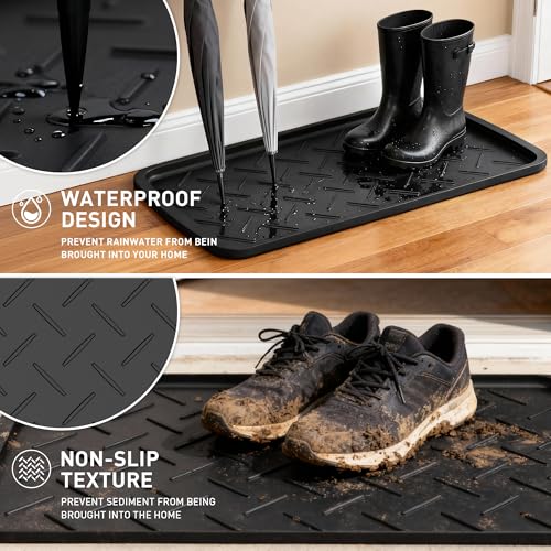 Boot Trays Heavy Duty Rubber Mat with Lip, Waterproof Shoe Mat Tray for Entryway Shoe Tray Multi-Purpose for Indoor or Outdoor 27.56 x 15.75inch - size: 1'4" x 2'4" (Rectangular)