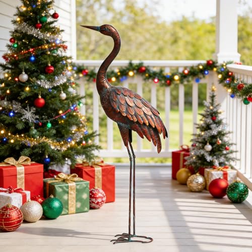 chisheen Outdoor Garden Crane Statues and Sculptures Metal Yard Art Statue for Garden Decoration Large Size - size: L-1PC