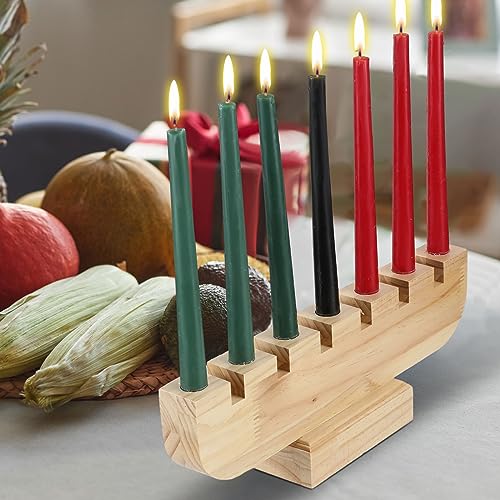 Sliner Kwanzaa Kinara Wooden Candle Holder Handmade Wood Tapers Candles Holders Africa Table Ceterpiece Taper Candlesticks Holders for Home Celebration Kwanzaa Party Decor(Natural) - color: Natural