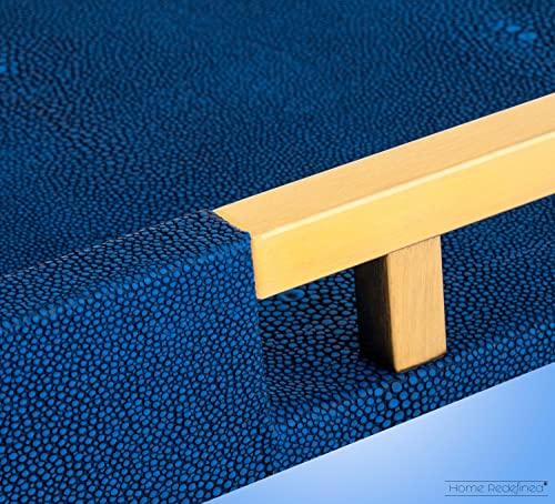 Modern Elegant 17.5”x12” Rectangle Navy Blue Faux Leather Shagreen Decorative Tray Ottoman Tray Coffee Table Perfume Living Room Kitchen Serving Tray with Brass Gold Metal Handles by Home Redefined. - color: Navy/Gold Brass