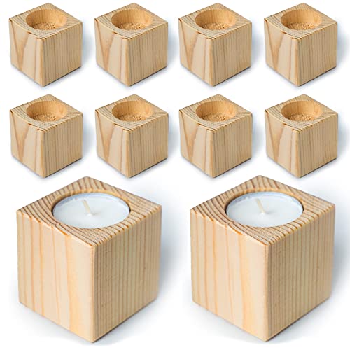Wood Tealight Candle Holder - Rustic Wooden Votive Candle Holders - 10pcs Candle Holders Bulk - Wood Candle Holder for Centerpieces for Tables, Wedding Decor, Fireplace Decorations and Party