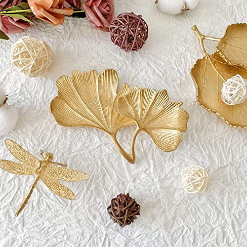 Small Leaf Shaped Trinket Dish, Decorative Gold Jewelry Dish Tray, Ring Hodler Dish Jewelry Organizer - color: 2-Tier Ginkgo