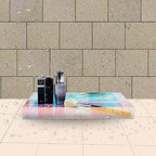 Iridescent Acrylic Tray 10.5" x 5.5", Vanity Tray for Dresser with Non-Slip Base, Small Bathroom Countertop Organizer for Makeup Perfume Jewelry, Cute Aesthetic Gift for Women, Purple