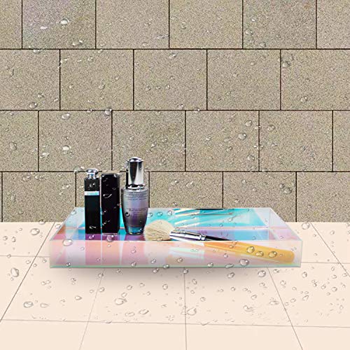 Iridescent Acrylic Tray 10.5" x 5.5", Vanity Tray for Dresser with Non-Slip Base, Small Bathroom Countertop Organizer for Makeup Perfume Jewelry, Cute Aesthetic Gift for Women, Purple