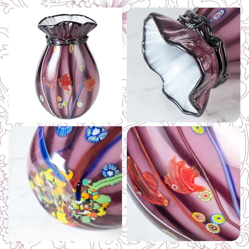 KAMMAK Colored Glass Vase, Beautiful Hand Blown Decorative Vase, Modern Art Vase for Flower Mantle Dining Table Centerpiece, Entryway Living Room Wedding Decoration (JG2075) - style: JG02075
