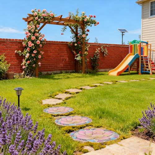 Succulent Pattern Cement Stepping Stones - Garden Stepping Stones Outdoor Pavers for Outside Walkway Gifts for Grandma Garden Stones Decorative Sculpture Yard Art 0.75 * 10 * 10 Inch - color: purple