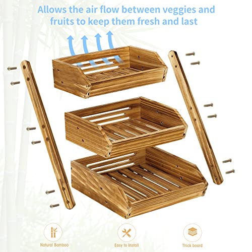 G.a HOMEFAVOR Wooden 3 Tier Fruit Basket, Brown, Pine Wood, Sturdy, Self-assembly - color: Pine Wood, size: 3-Tier