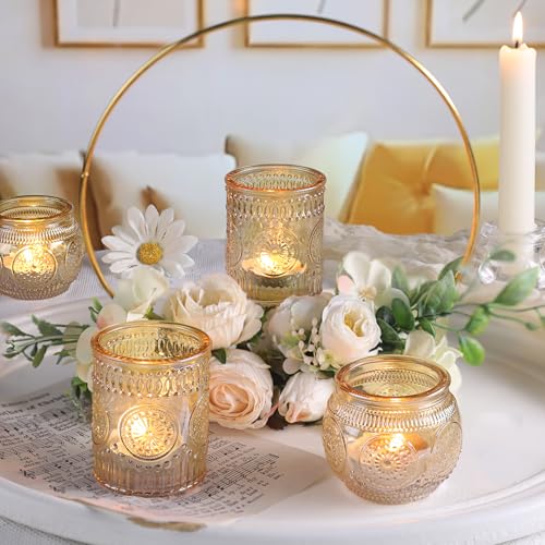 DARJEN 12Pcs Gold Votive Candle Holders - Glass Candle Holder for Table Centerpiece, Tea Lights Candle Holders for Home, Party & Wedding Shower Decoration - color: Gold, size: 12 PCS