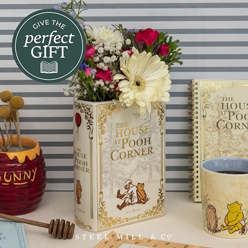Steel Mill & Co Original Book-Shaped Decorative Vase, Ceramic Vases for Home Decor, Cute Bookshelf Decor, Unique Vase for Book Lovers (Large - The House at Pooh Corner)