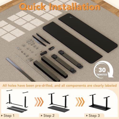 Furmax 55 x 24 Inches Electric Height Adjustable Standing Desk Large Sit Stand Up Desk Home Office Computer Desk Memory Preset with T-Shaped Metal Bracket, Black - color: Black, size: 55 Inch