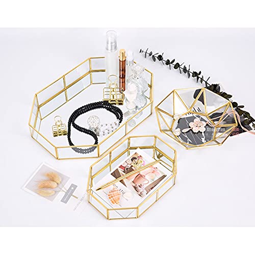 Square Vintage Gold Mirror Glass Vanity Tray,Ornate Geometric and Brass Plated Display Storage Organizer for Makeup Brushes/Lipstick/Skincare/Perfumes/Beauty Room/Bathroom Accessories - color: Square