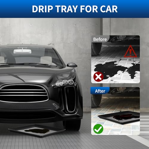 22.8'' x 21.6'' Oil Drain Pan,Drip Tray Oil Drip Pan for Under Car Plastic Oil Tray- Leak Proof Mini Fridge Drip Pan,Oil Drain Pans for Changing Oil,Oil Drip Pan for Under Car,Black(2 Pcs) - size: 22.8'' x 21.6'' x 1.2'', Plastic