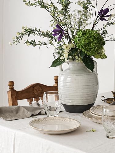 Large White Ceramic Vase, 9.5 Inch Farmhouse Flower Vase with Handles - Rustic Home Decor for Living Room, Table, Mantel, Wedding Centerpiece (Aurora White) - color: Aurora White-9.5"