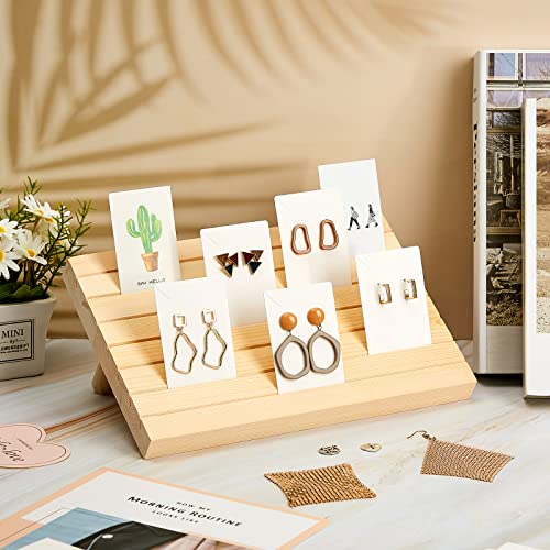 Blulu 31 Pack Wooden Earring Display Stand 7 Slots jewelry Display Holder with Earring Card for Selling Vendors Retail Show - color: Wood, White