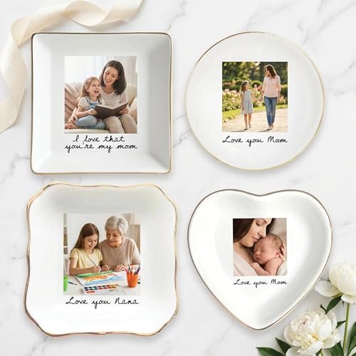 Noni Personalized Mom Photo Jewelry Dish, Custom Ceramic Trinket Tray for Grandma, Birthday Ring Dish Gift, Moms Day Gift from Daughter, Love You Mama Present 2 - color: Style2
