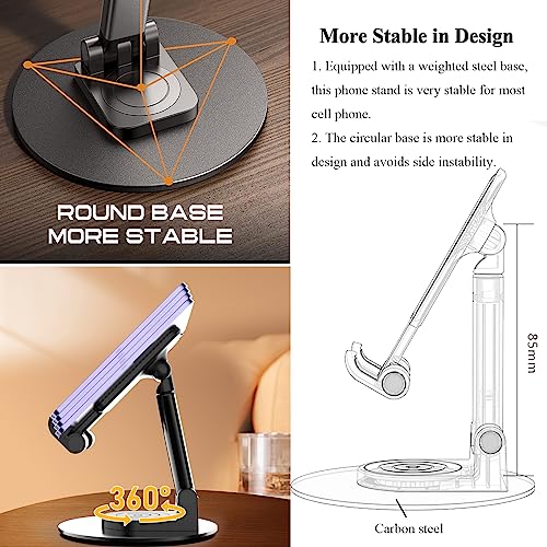 Meetuo Rotatable Cell Phone Stand for Desk, Height Angle Adjustable Phone Holder Portable Phone Stand Compatible for Most Smartphones iPhone 14, Pro, Pro Max, 13 12 X XS