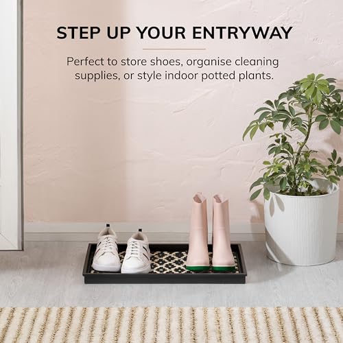 Anji Mountain AMB0BT2F-005 Black Rubber Boot/Shoe Tray with Coir, Fits 2 Pair (24.5" Wide), Black & Ivory Insert - color: Black and Ivory Insert, size: 24" x 14" x 1.5"