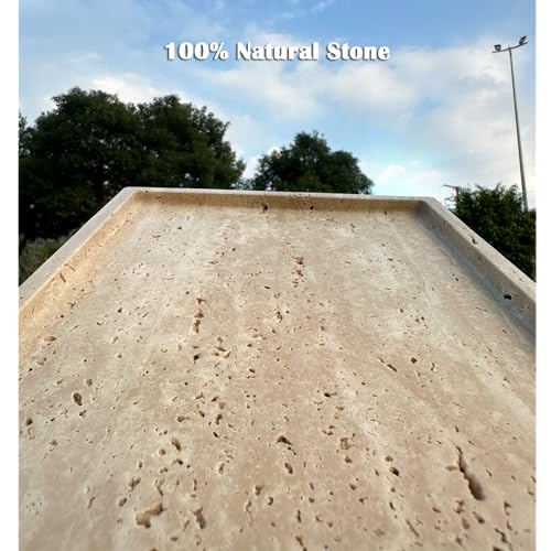 Travertine Stone Tray for Coffee Table, 12 x 8 inch Rectangle Marble Vanity Tray for Bathroom Countertop, Decorative Dish for Perfume Jewelry (Beige Travertine)