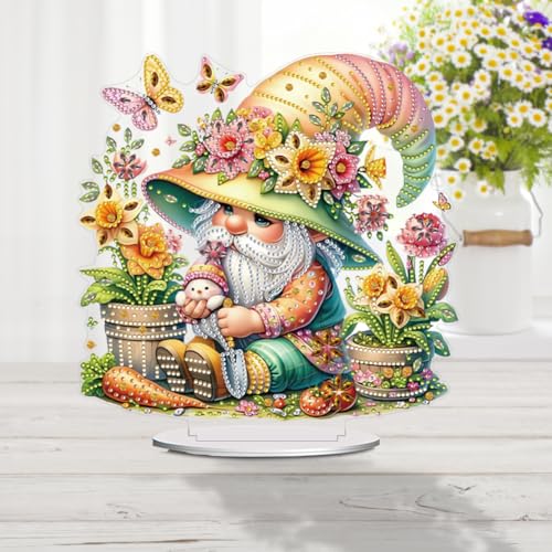 5D Tabletop Diamond Art Painting Kit Ornament, Stand Up Special Shaped Crystal Diamond Art Desktop Kits for Adults Craft Gift - Gardening Gnome (Yellow) - color: Gardening Gnome