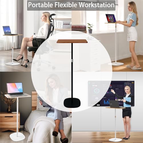 Small Laptop Standing Desk, Adjustable Height Pedestal End Table with Wooden Top, Portable Tall Side Table Workstation, Sit-Stand Desks for Bedside,Sofa,Couch, Living Room, Bedroom, Home Office, Brown - color: Rustic Brown