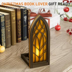 Solid Wood Fantasy Book Nook Shelf Insert - Handcrafted Bookends with Remote Control & Timer, Magical Moroccan Bookshelf Decor Night Light, Unique Gifts for Book Lovers Readers