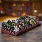 LIUYALO Challenge Coin Display, 6 Row Military Coin Holder Display Rack, Solid Wood Coin Rack Stand Holds 42 Coins with Deep Anti-Slip Grooves, Collector Display for Desk or Shelf - color: bronze