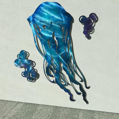 LiveInUrban Coastal Wall Art Jellyfish Metal Wall Sculptures, Ocean Beach Themed Metal Hanging Home Decoration 3PCS 15.5"x11.8" - color: jellyfish