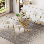 5 Piece Rectangular Glass Dining Table Set, 63'' Modern Kitchen Table Set Gold Base with 4 Luxury White Gold Boucle Dining Chairs, Dining Table and Chairs for Home, Apartment - color: Golden+white Gold Chairs, size: 63'' + 4 Chairs