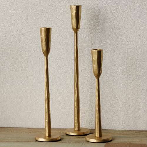 Gold Iron Taper Candle Holder Set of 3, Heavy Wrought Iron Candlestick Holders Decorative Candle Stand, Vintage Candle Holder for Wedding, Dining, Home Decoration - color: Gold