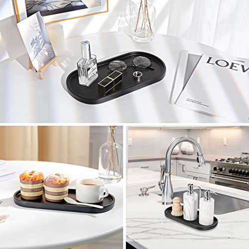 Luxspire Bathroom Vanity Tray for Countertop, Oval Kitchen Soap Dispenser and Toiler Tank Trays, 11.4“ Resin Vanity Organizer for Lotion Bottles, Perfume, Jewelry, Dresser, Medium, Matte Black - color: Matte Black, style: Medium